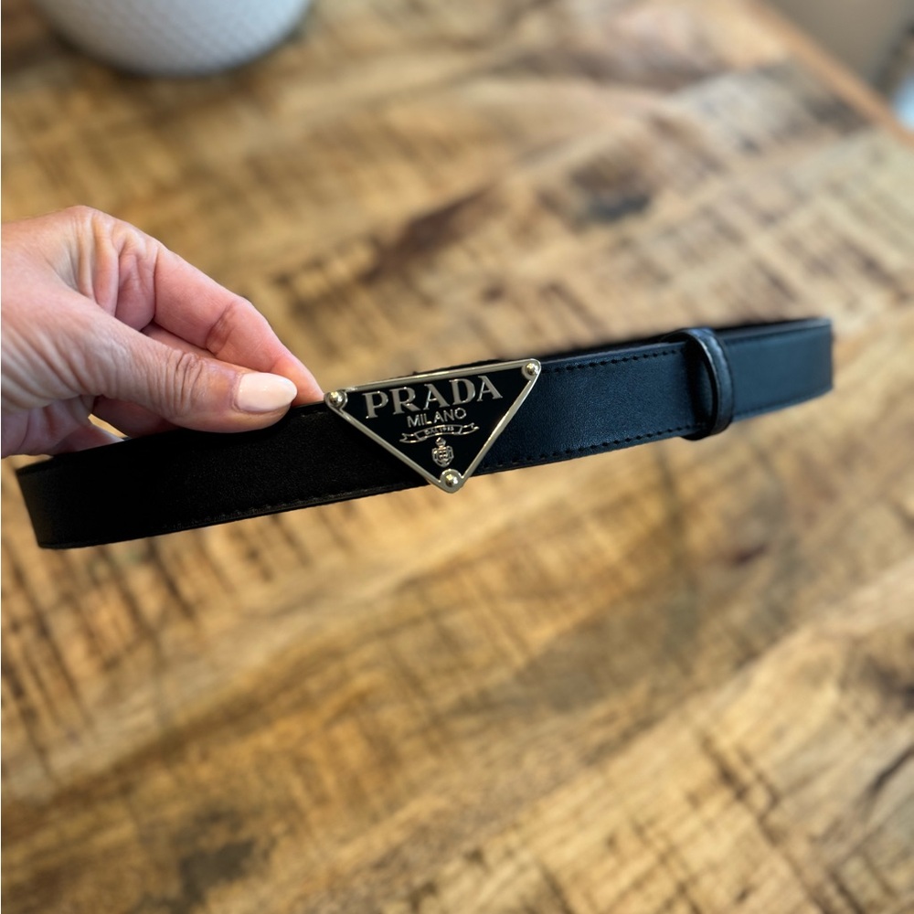Prada Black Leather Belt with Gold Logo no return no refunds all sales final